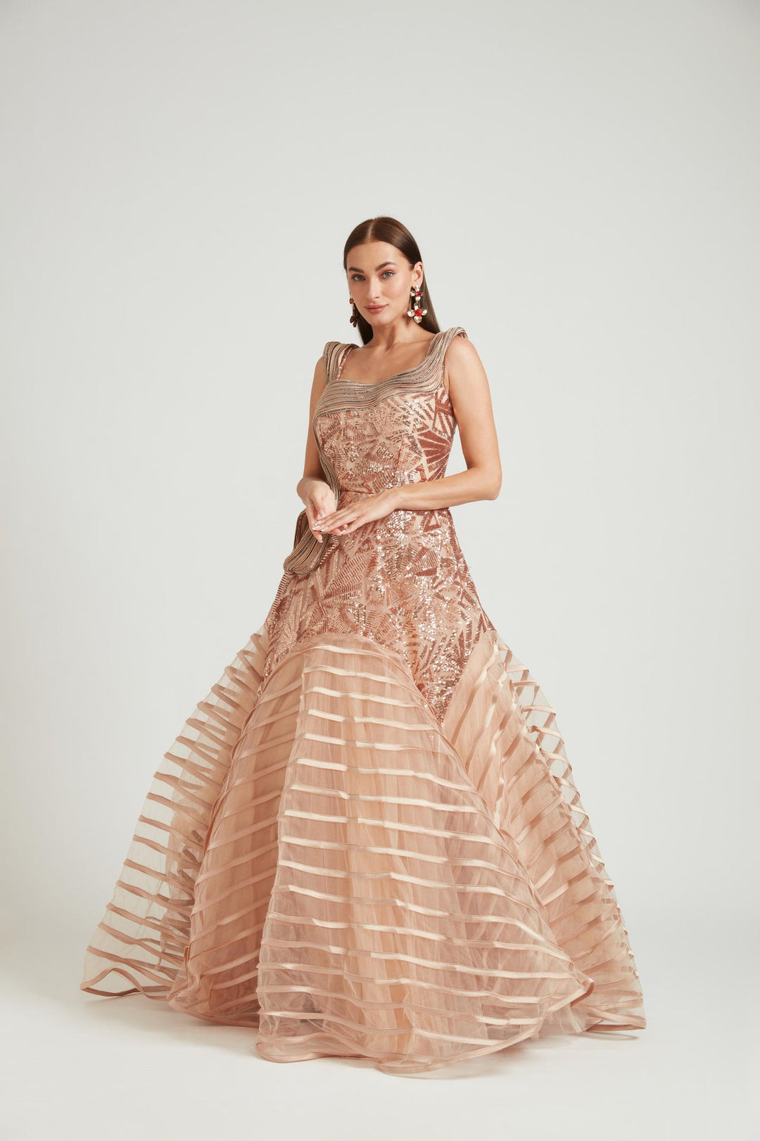 Neerus Gold net embroidered gown - front view