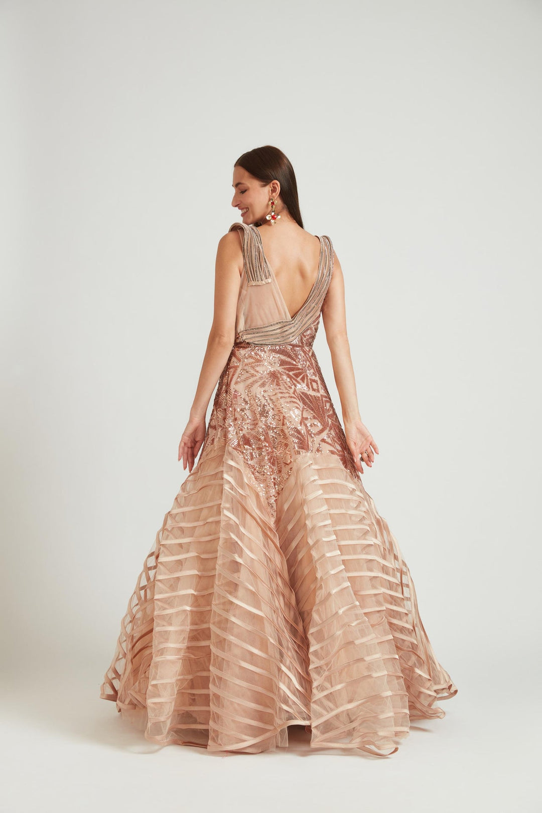 Neerus Gold net embroidered gown - side view