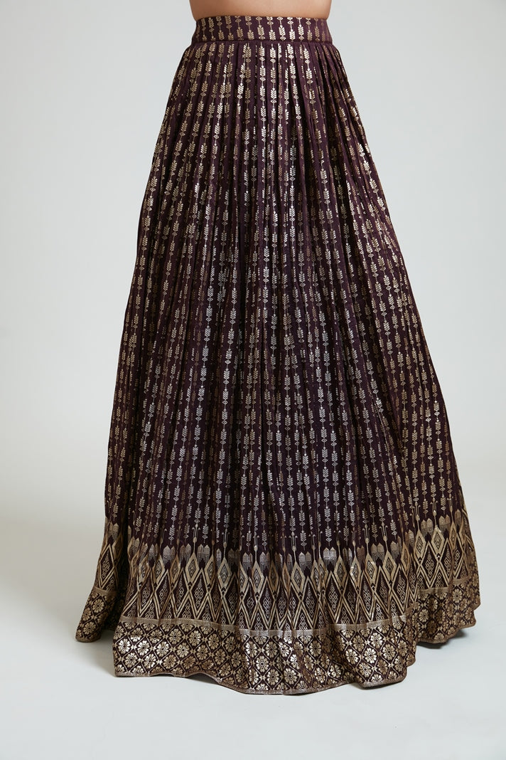 Neerus Maroon Banarasi woven lehenga set - detail view 3
