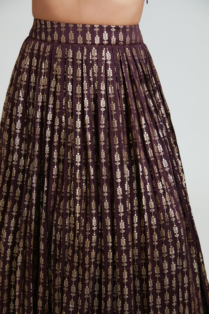 Neerus Maroon Banarasi woven lehenga set - detail view 2