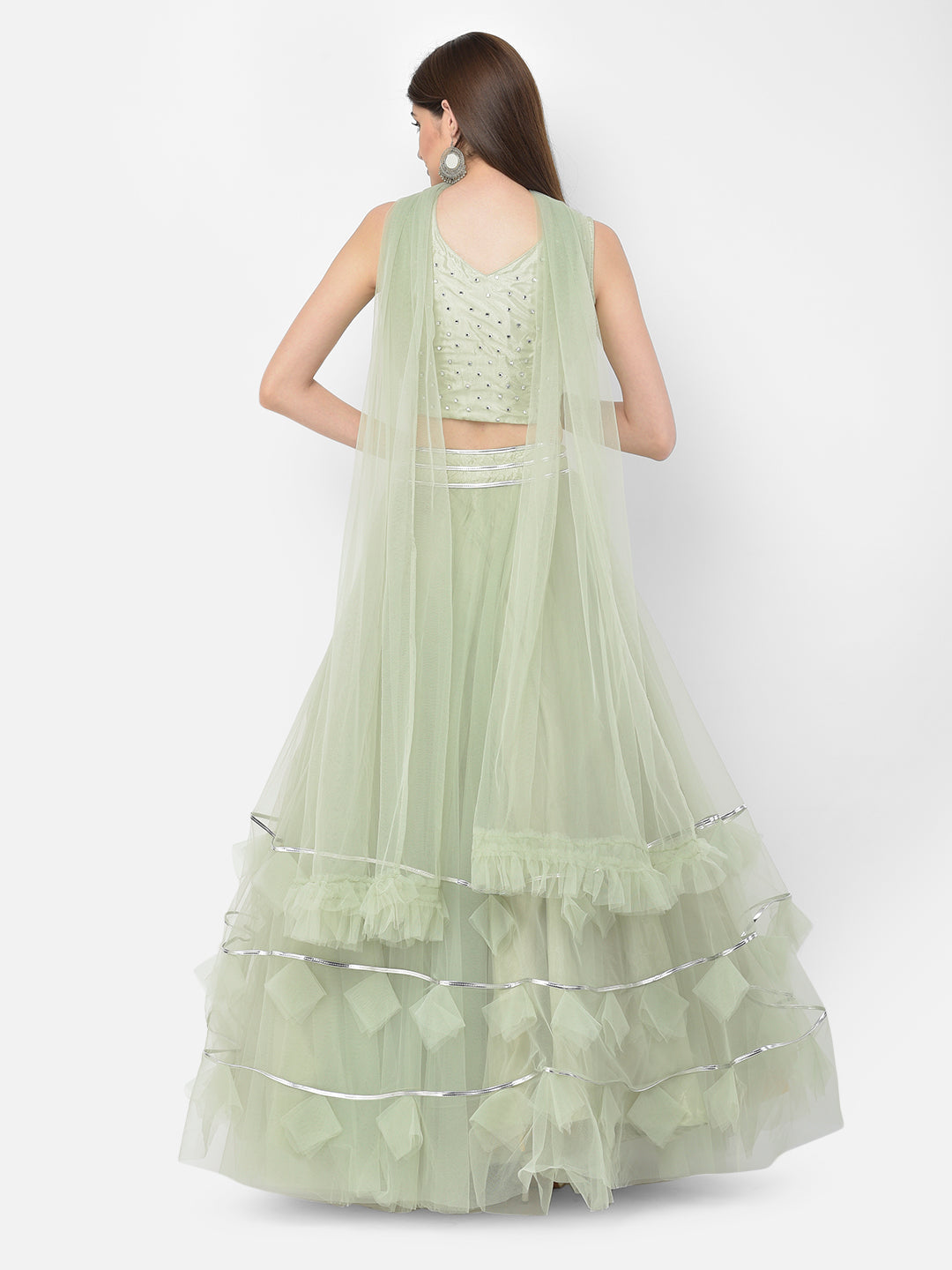 Neerus Green net embellished lehenga choli set - detail view 1