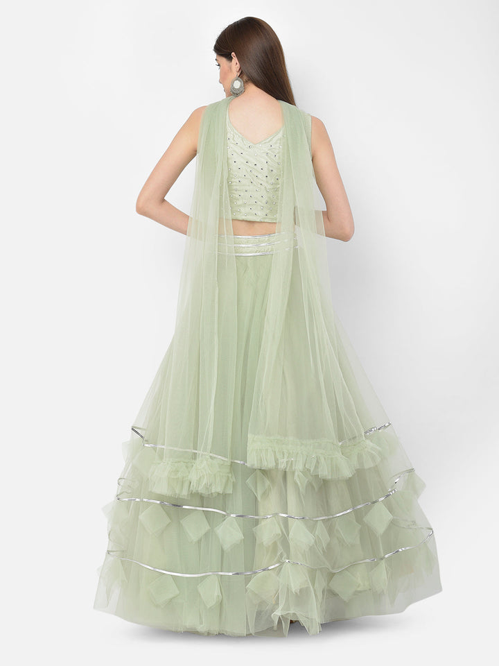 Neerus Green net embellished lehenga choli set - detail view 1