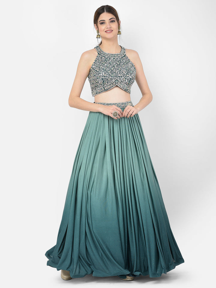 Neerus Green Lycra embellished lehenga choli - detail view 5
