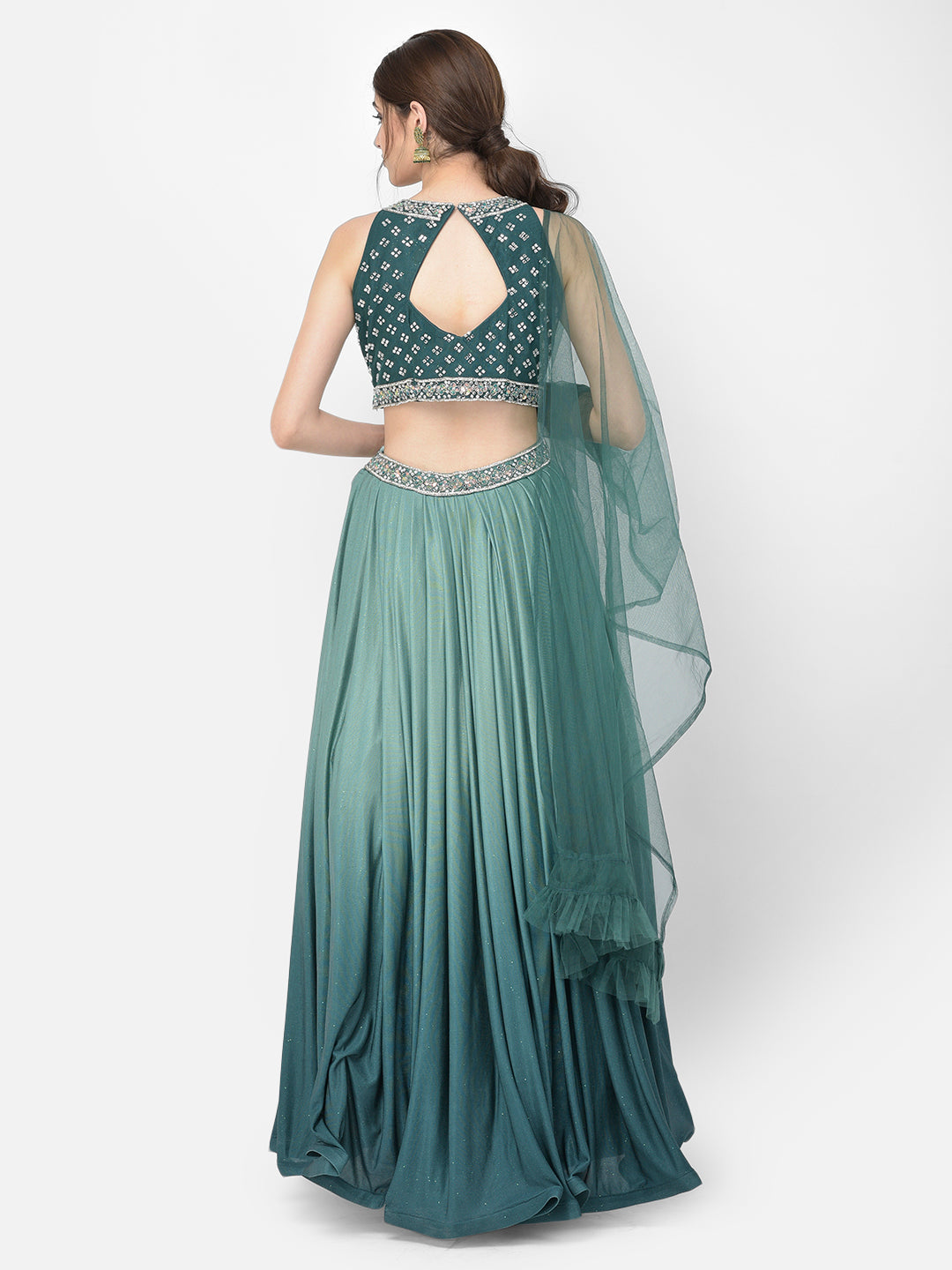 Neerus Green Lycra embellished lehenga choli - detail view 1