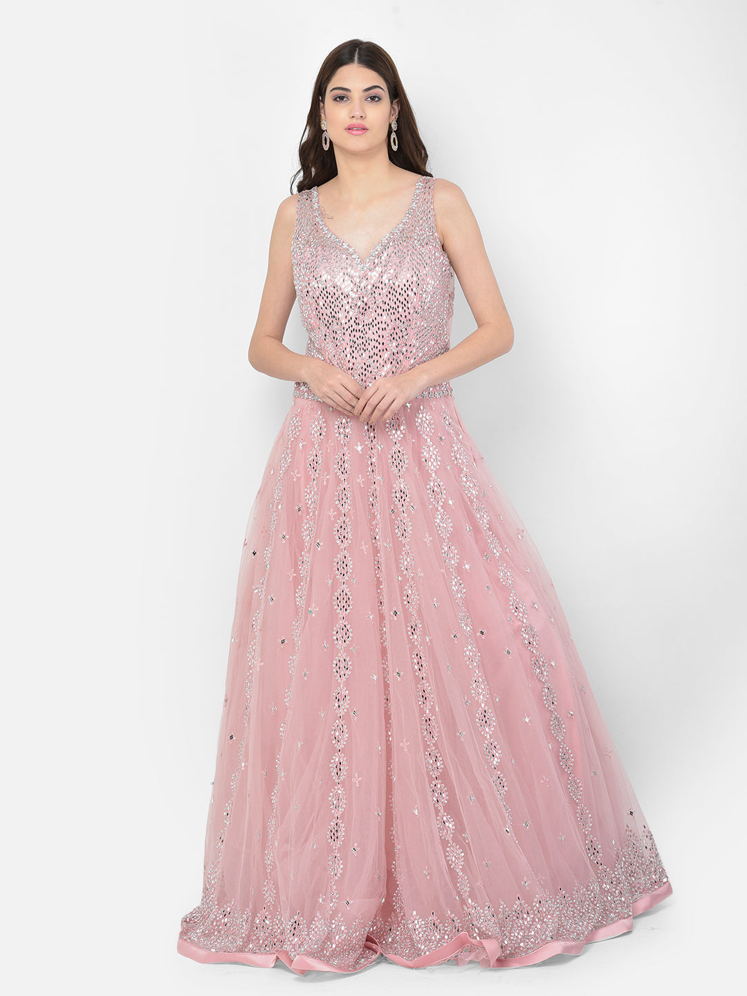Neerus Pink net mirror work gown - detail view 4