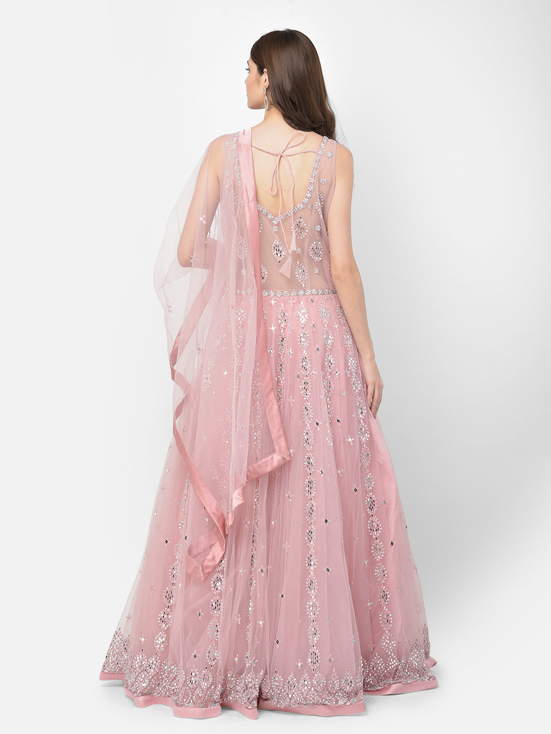 Neerus Pink net mirror work gown - detail view 1