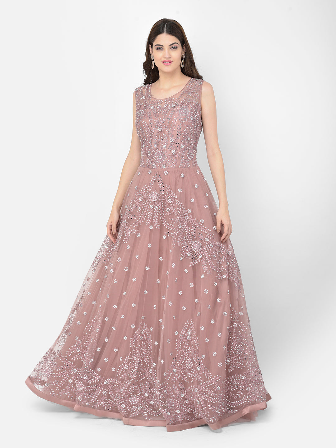 Neerus Pink net mirror work gown - detail view 5