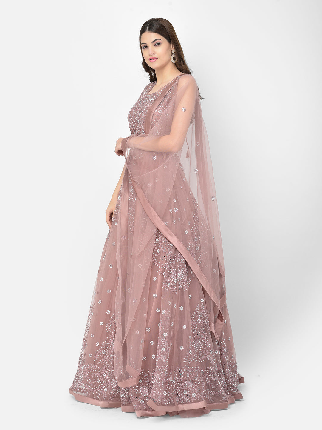Neerus Pink net mirror work gown - detail view 7