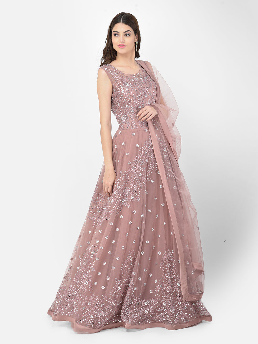 Neerus Pink net mirror work gown - detail view 1