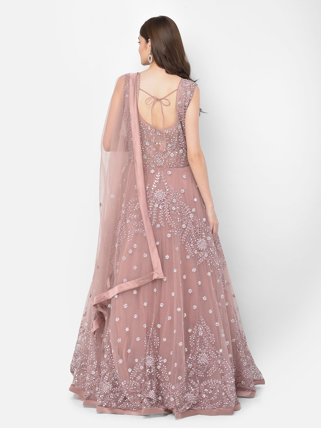 Neerus Pink net mirror work gown - detail view 15