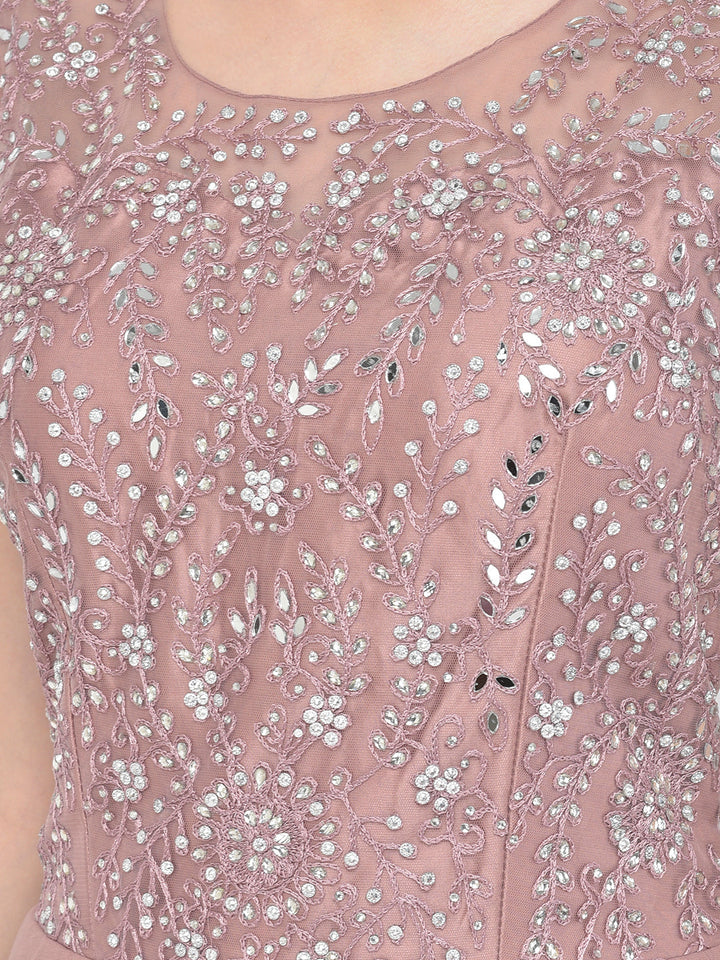 Neerus Pink net mirror work gown - detail view 3