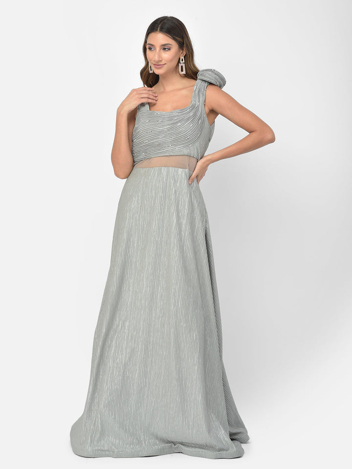 Neerus Green embellished flared gown - detail view 4