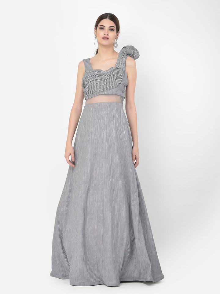Neerus Grey polyester embellished gown - front view