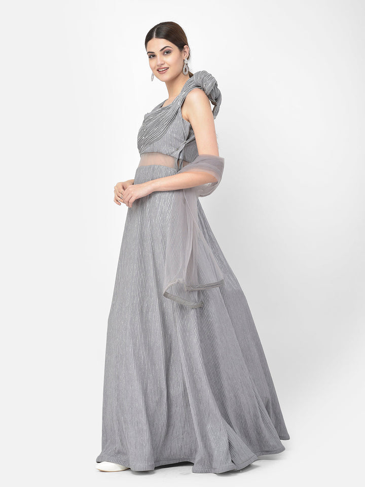 Neerus Grey polyester embellished gown - side view