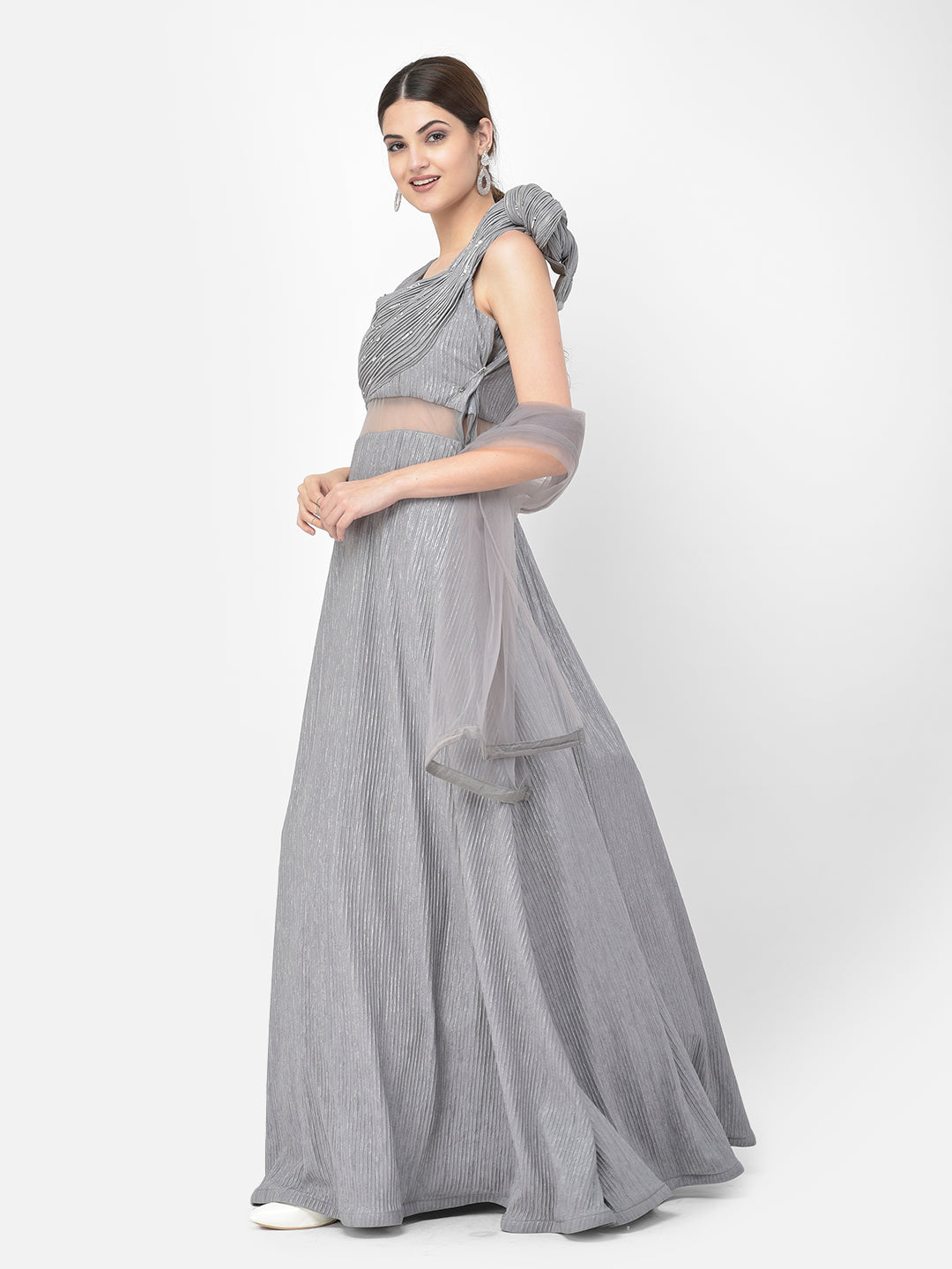 Neerus Grey polyester embellished gown - detail view 13