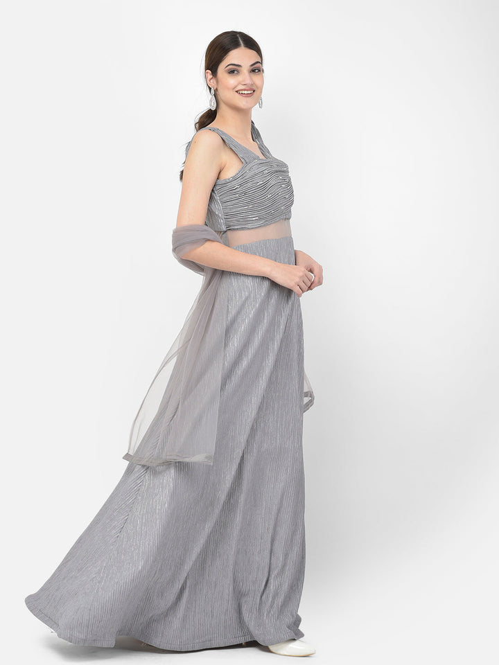 Neerus Grey polyester embellished gown - detail view 14