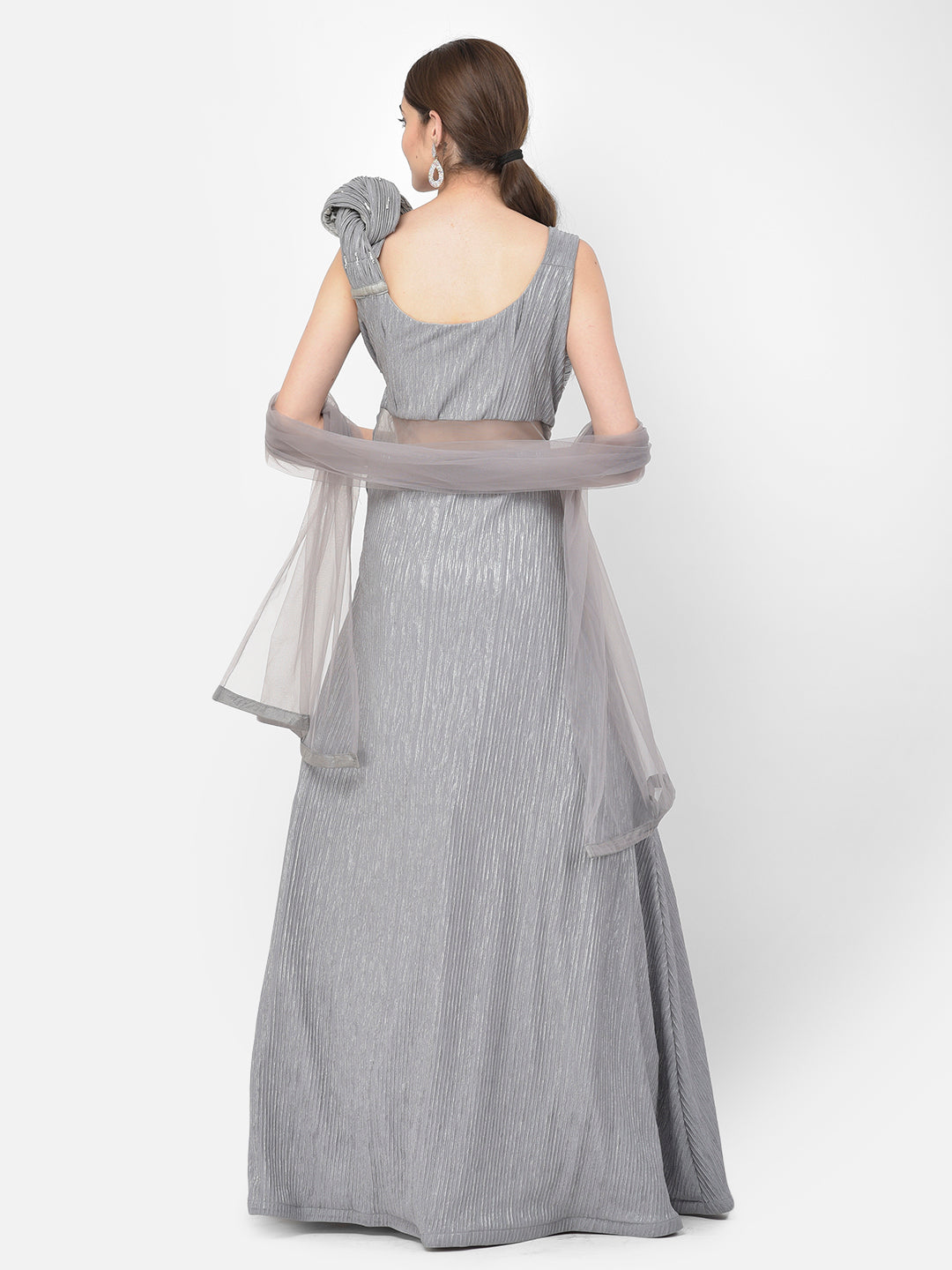 Neerus Grey polyester embellished gown - detail view 2