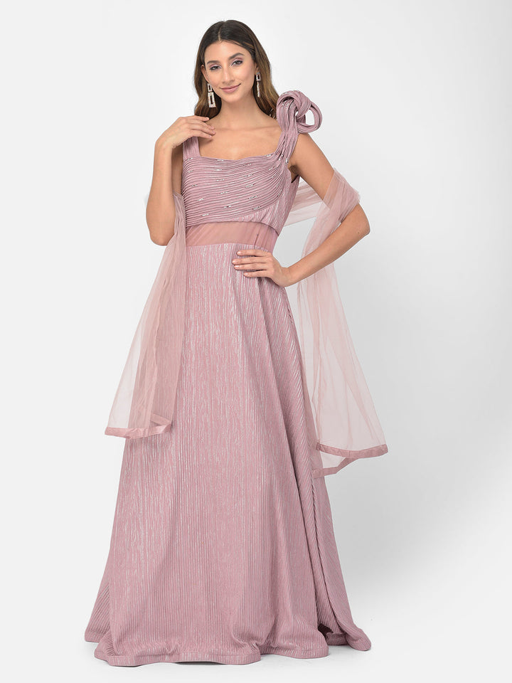 Neerus Pink embellished flared gown - detail view 6
