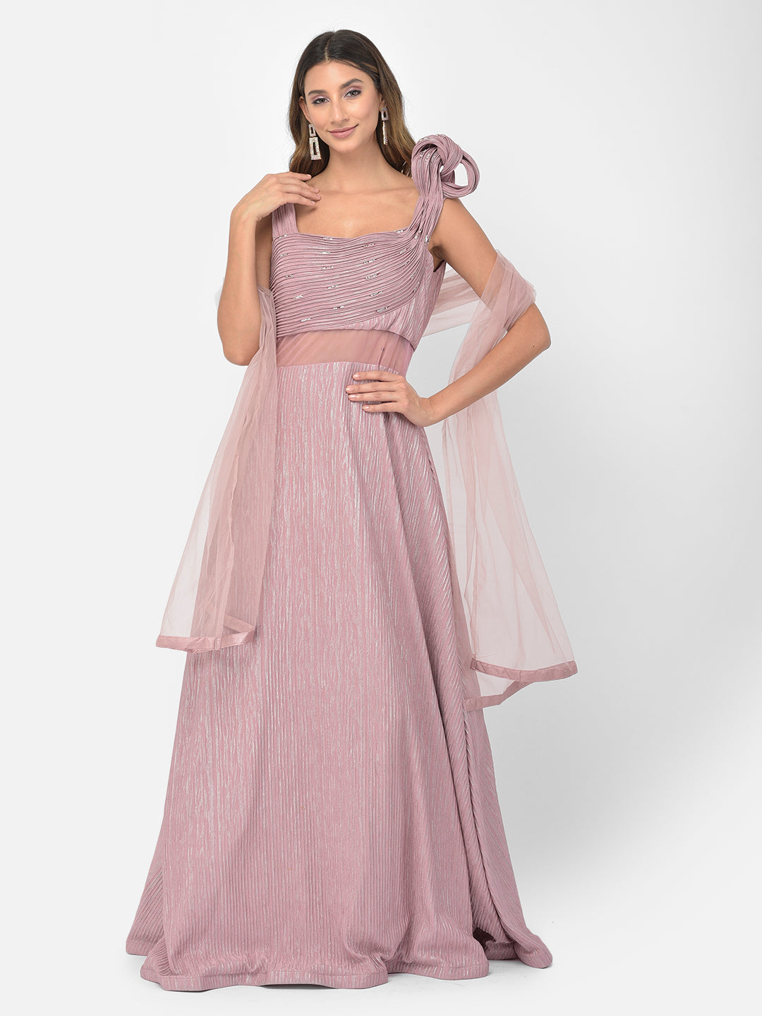 Neerus Pink embellished flared gown - detail view 12