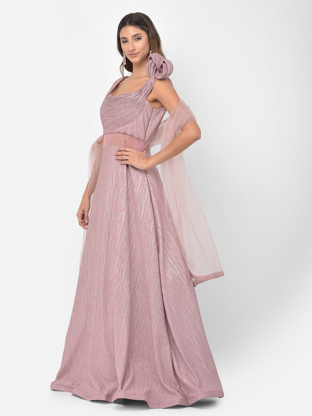 Neerus Pink embellished flared gown - detail view 13