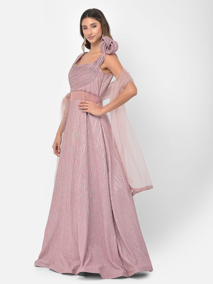 Neerus Pink embellished flared gown - detail view 13