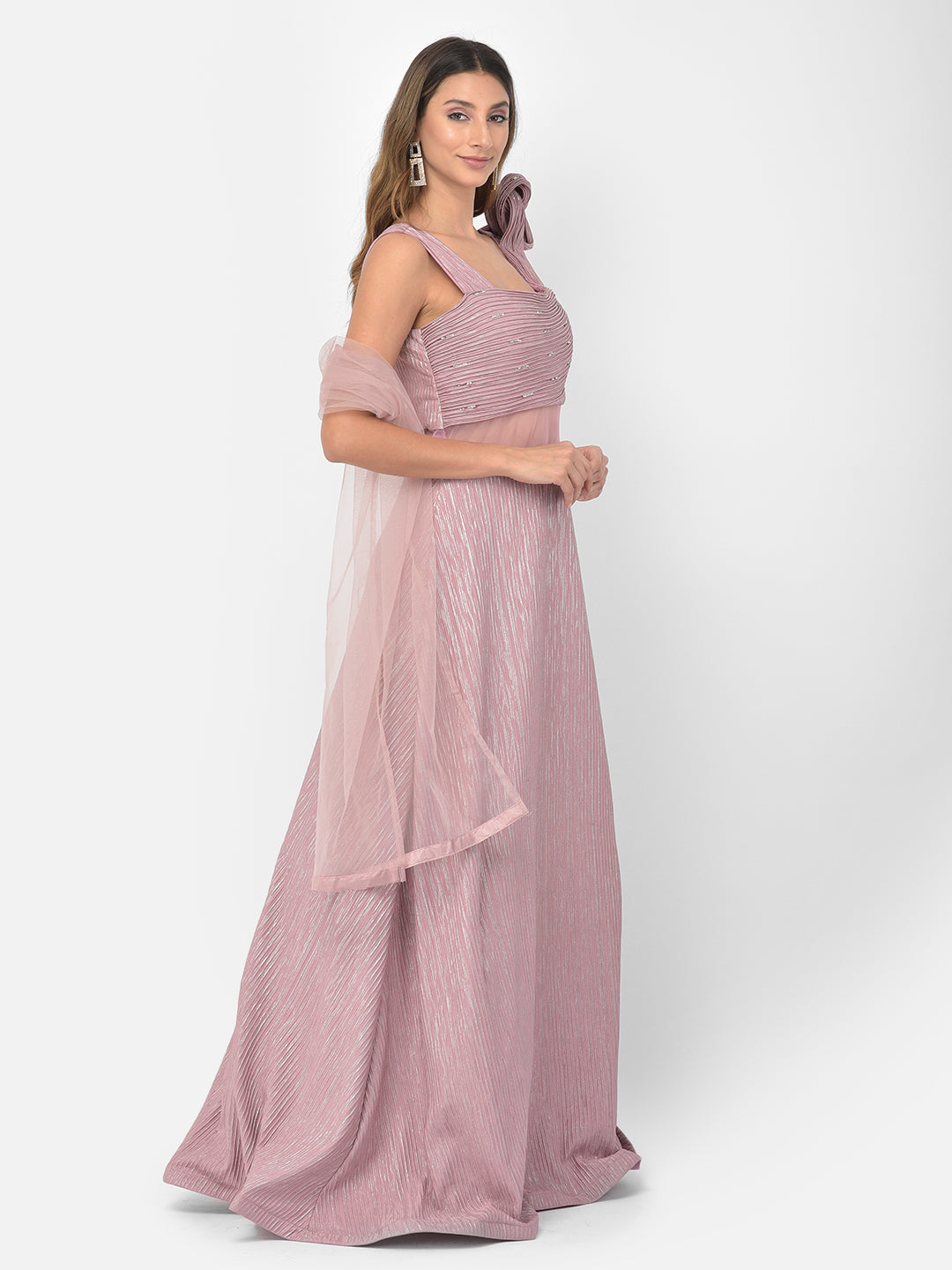 Neerus Pink embellished flared gown - detail view 1