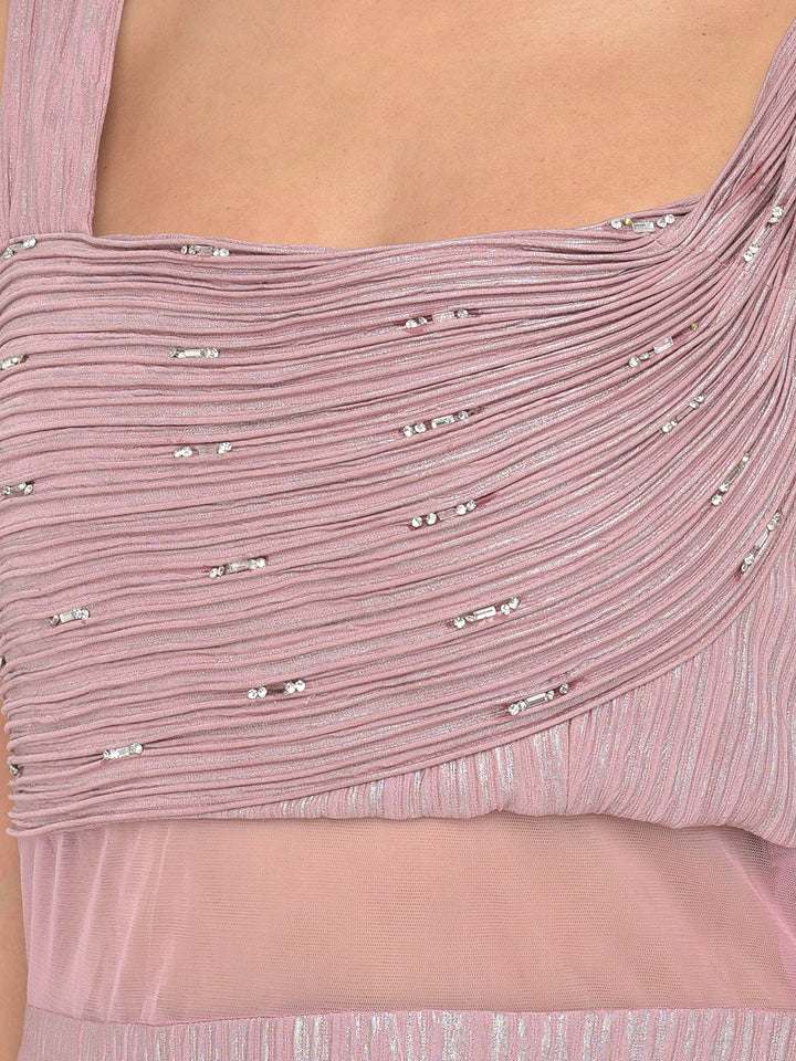Neerus Pink embellished flared gown - detail view 16