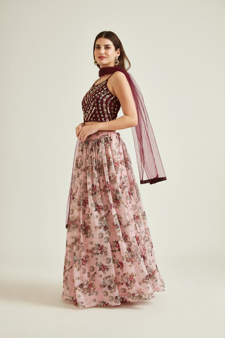 Neerus Orange crepe embellished lehenga set - front view