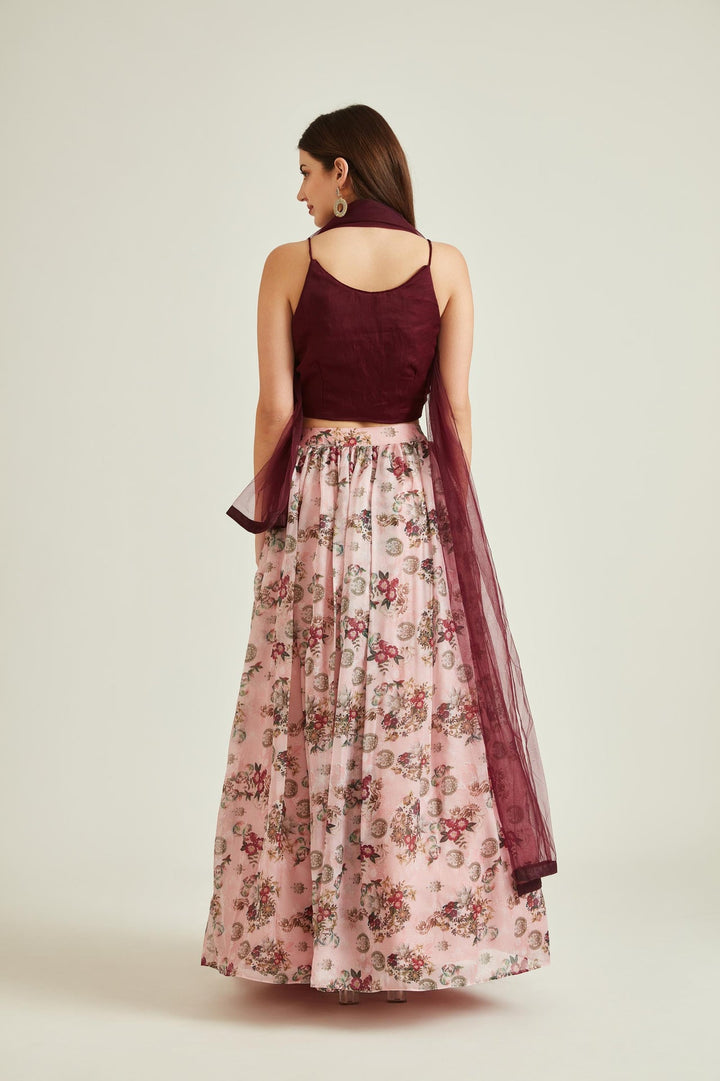 Neerus Orange crepe embellished lehenga set - back view
