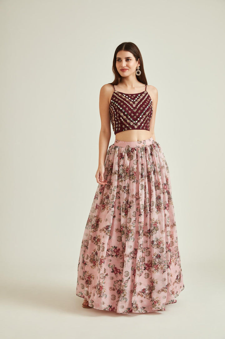 Neerus Orange crepe embellished lehenga set - detail view 1