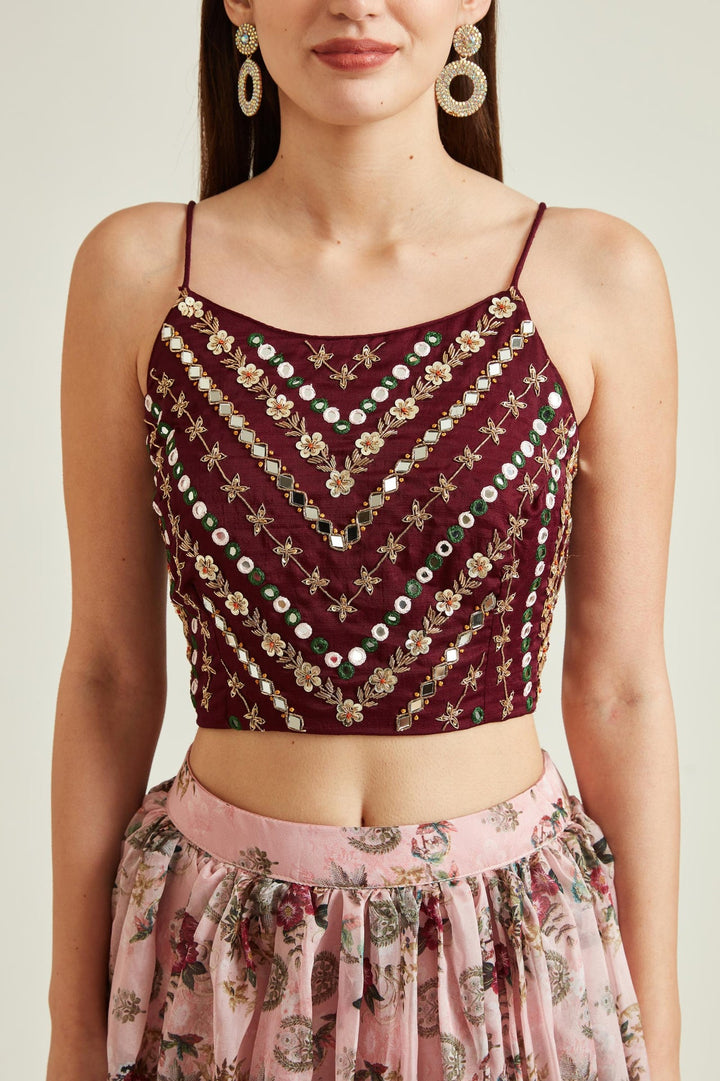 Neerus Orange crepe embellished lehenga set - detail view 2