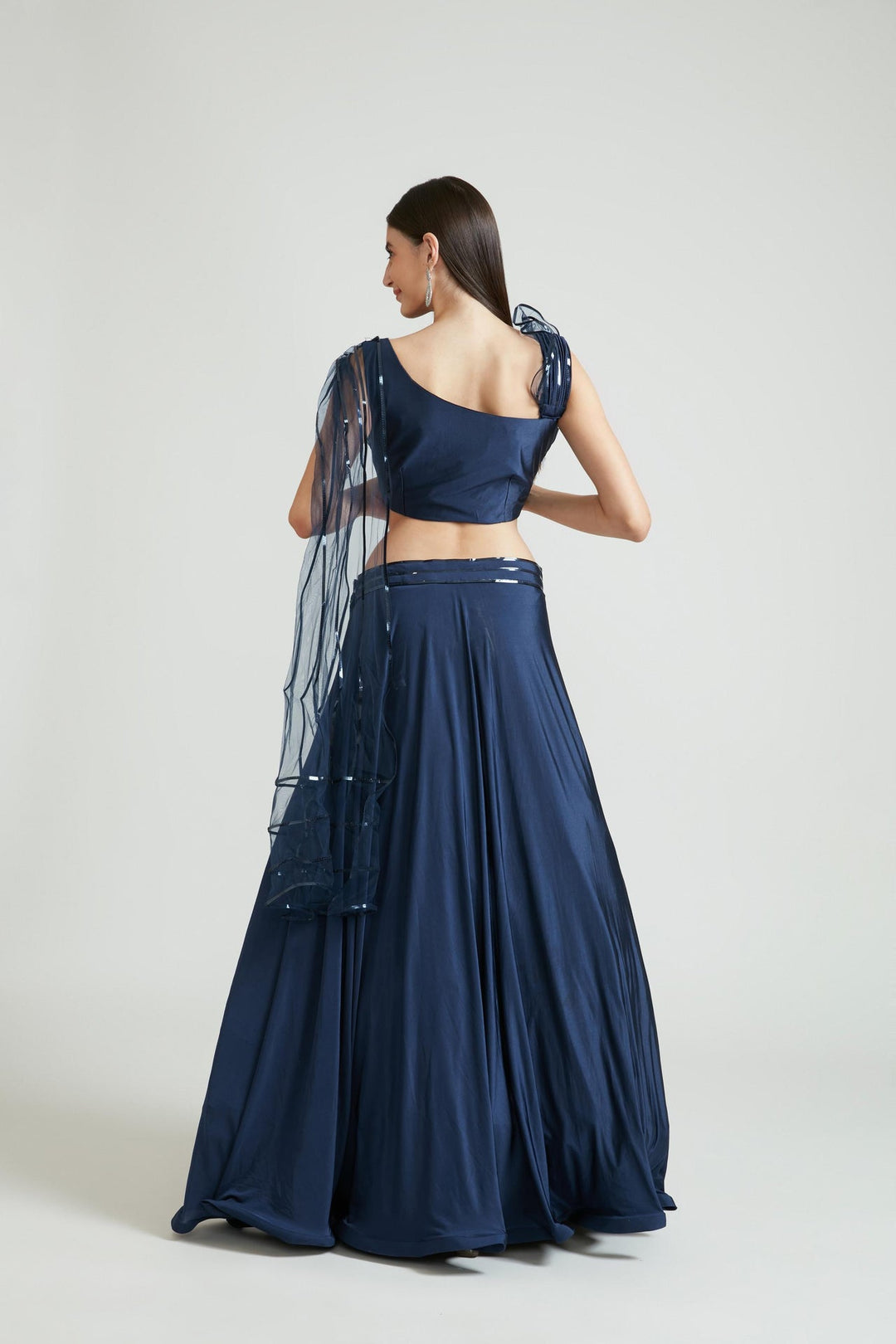 Neerus Blue polyester embellished lehenga choli set - detail view 1