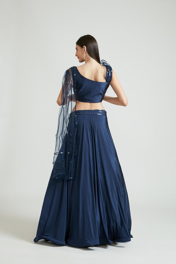 Neerus Blue polyester embellished lehenga choli set - detail view 1