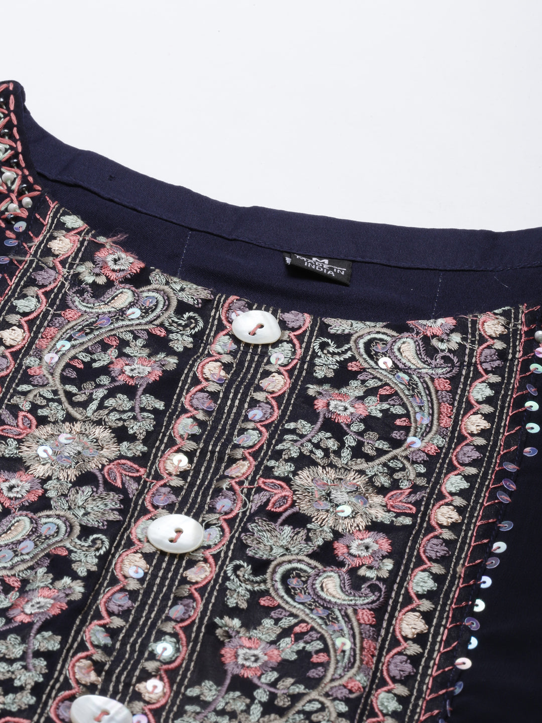 Neerus Blue Georgette Embroidered Anarkali Kurta - back view