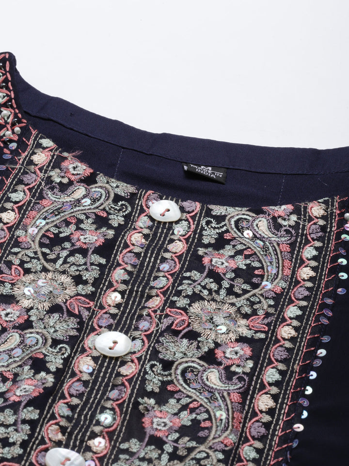 Neerus Blue Georgette Embroidered Anarkali Kurta - back view