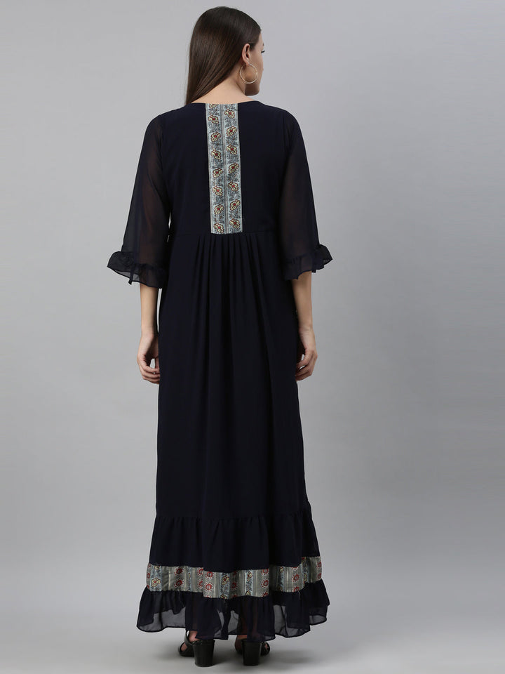 Neerus Blue Georgette Embroidered Anarkali Kurta - detail view 2