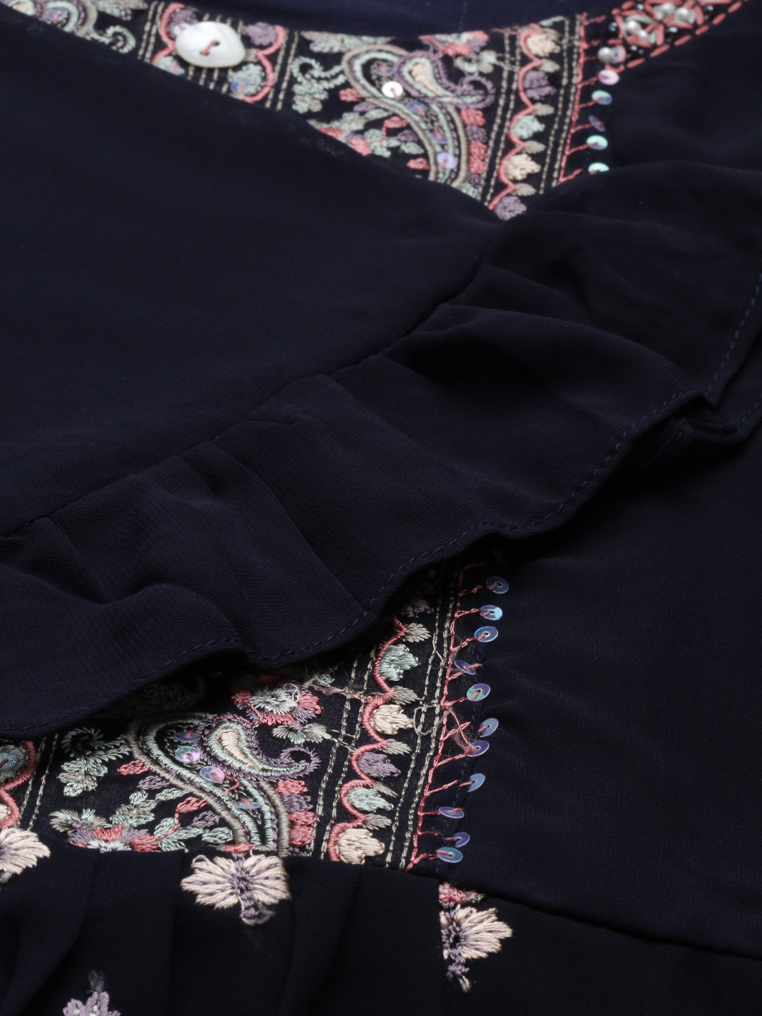 Neerus Blue Georgette Embroidered Anarkali Kurta - detail view 4