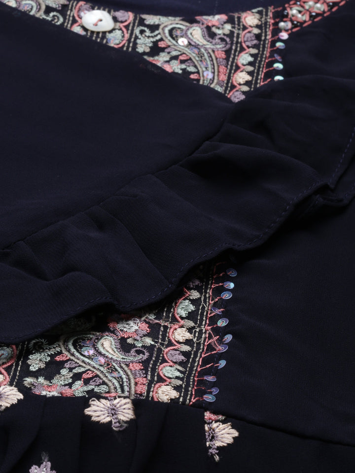 Neerus Blue Georgette Embroidered Anarkali Kurta - detail view 4