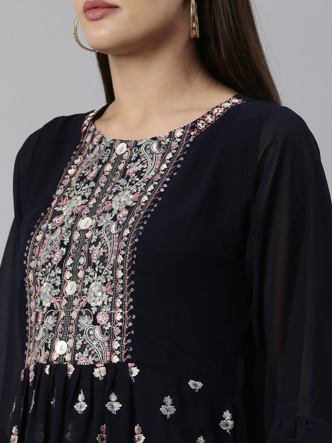 Neerus Blue Georgette Embroidered Anarkali Kurta - detail view 6