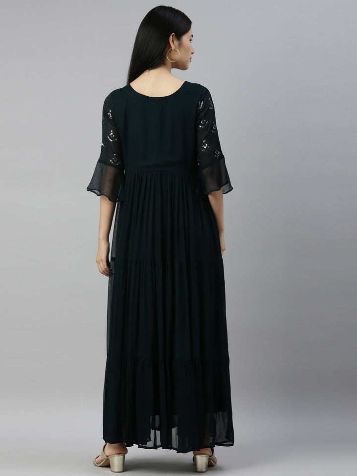 Neerus Green chiffon printed kurti - detail view 2