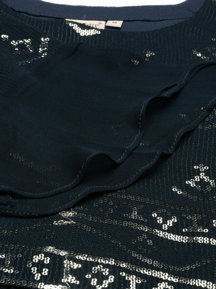 Neerus Green chiffon printed kurti - detail view 4