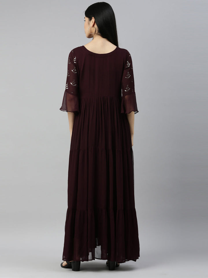 Neerus Maroon chiffon kurta - detail view 2