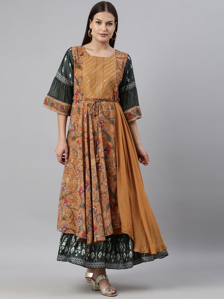 Neerus Yellow georgette solid kurta - detail view 6