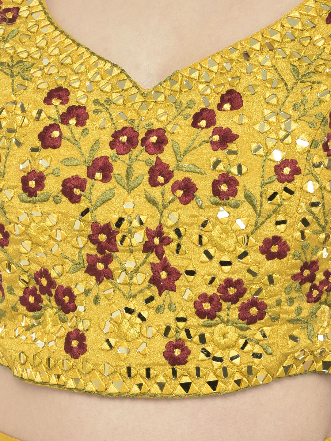 Neerus Yellow silk mirror work lehenga set - side view