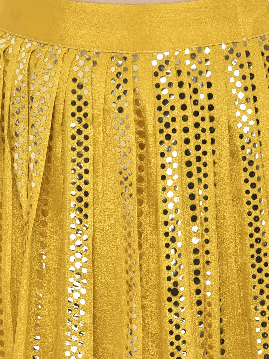 Neerus Yellow silk mirror work lehenga set - detail view 2