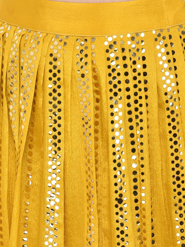 Neerus Yellow silk mirror work lehenga set - detail view 2