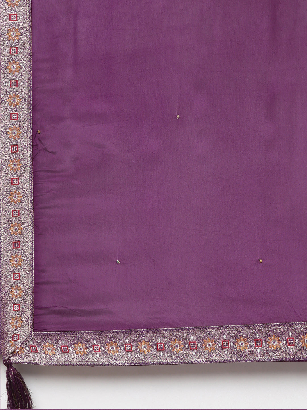 Neerus Purple Banarasi printed kurta set with trouser and dupatta - detail view 4