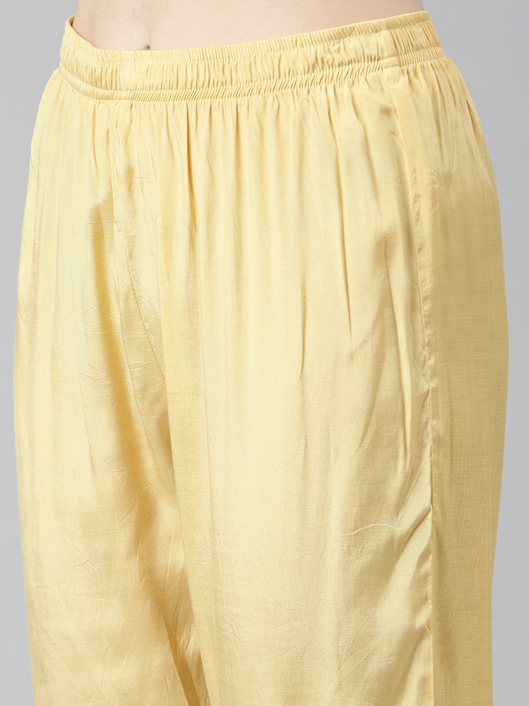 Neerus Yellow Banarasi printed kurta set with trouser and dupatta - detail view 3