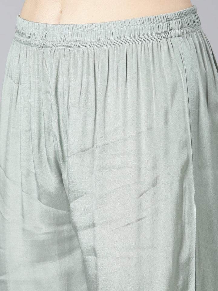 Neerus Grey printed straight kurta set with dupatta - detail view 3