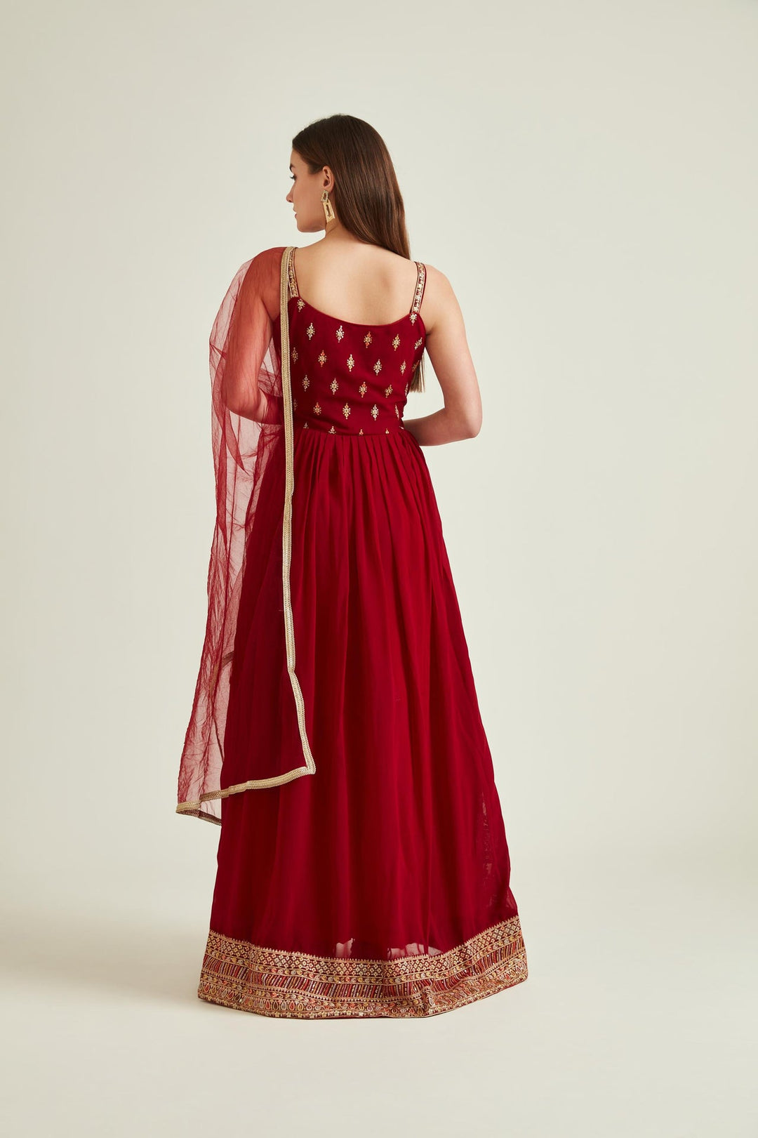Neerus Maroon georgette embroidered Anarkali kurta set - side view